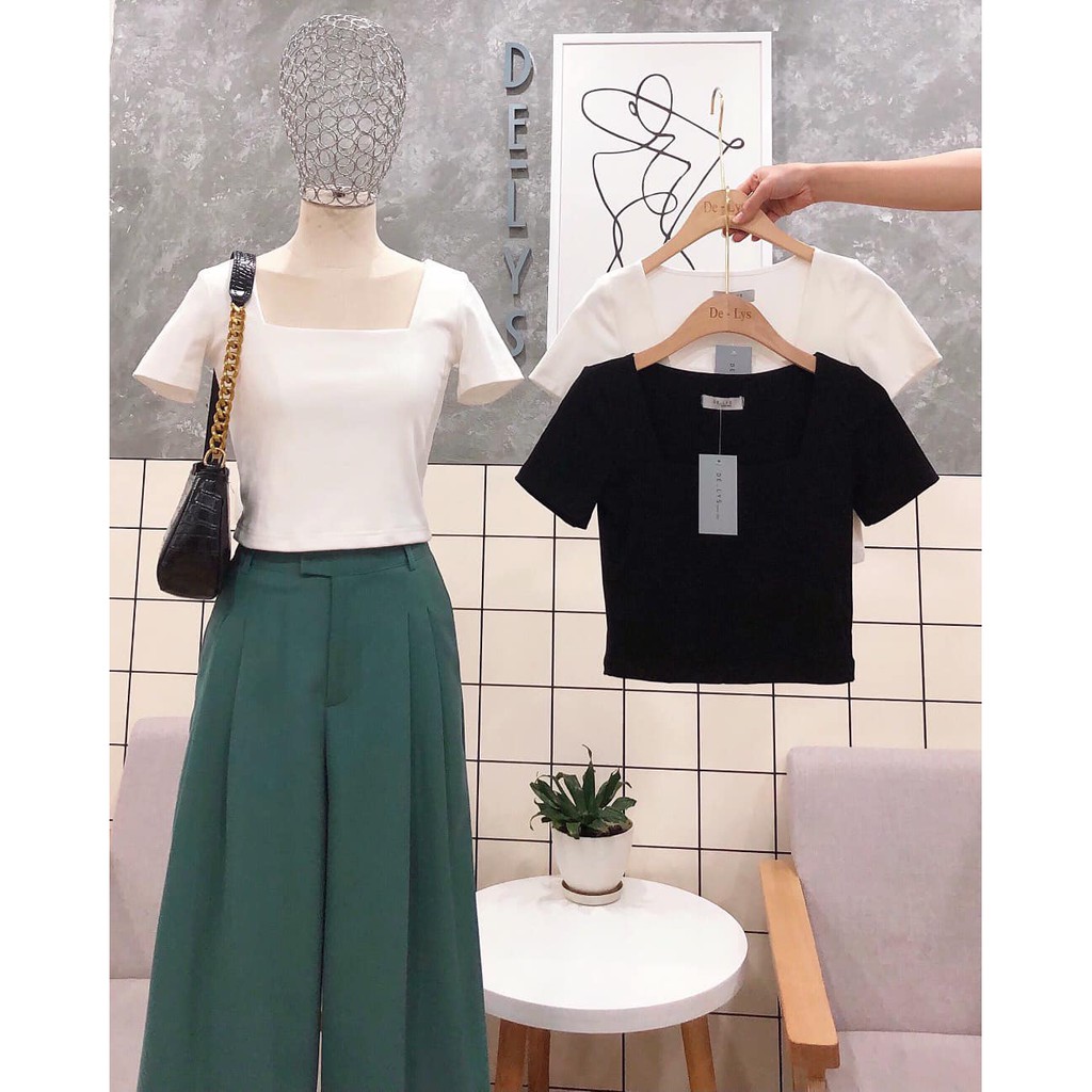 [Mã WASKT304 giảm 15% tối đa 30K đơn 99K] Áo croptop cổ vuông ngắn tay nữ Delys | BigBuy360 - bigbuy360.vn