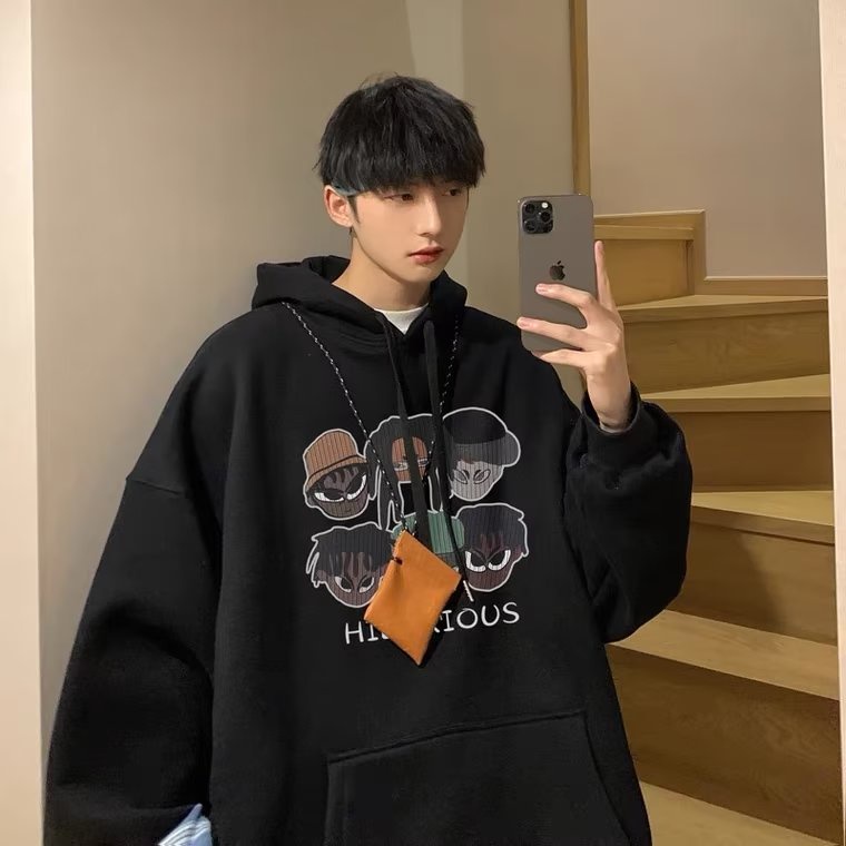 Áo Hoodie Thể Thao Dáng Rộng In Họa Tiết Hoạt Hình Phong Cách Hip Hop Đường Phố Hàn Quốc Cho Nam