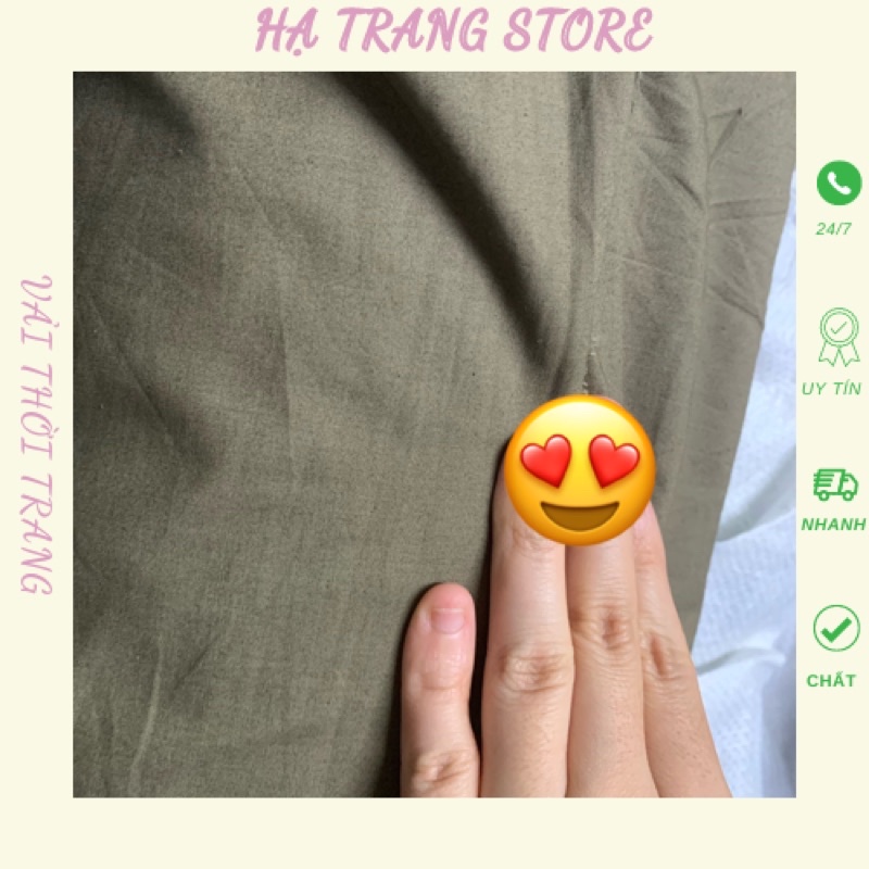 Vải thô/kaki xanh rêu mềm nhẹ may set, áo, decor…