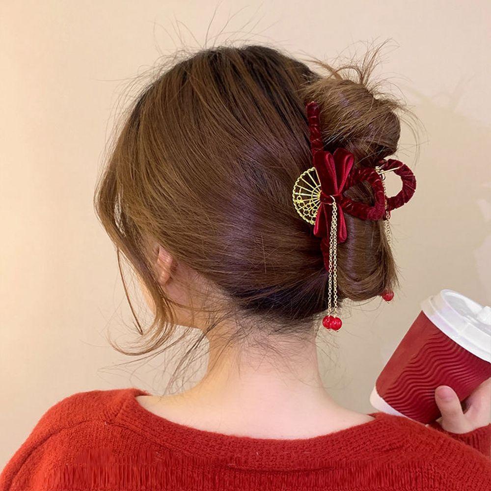 Kẹp Tóc Nơ Cỡ Lớn Bằng Nhung Phong Cách Trung Hoa Đơn Giản WMES15H Cho Nữ