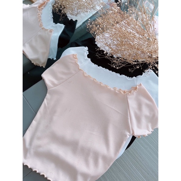 ÁO CROPTOP TRỄ VAI TAY NGẮN Kèm Ảnh Thật- Chizi Shop