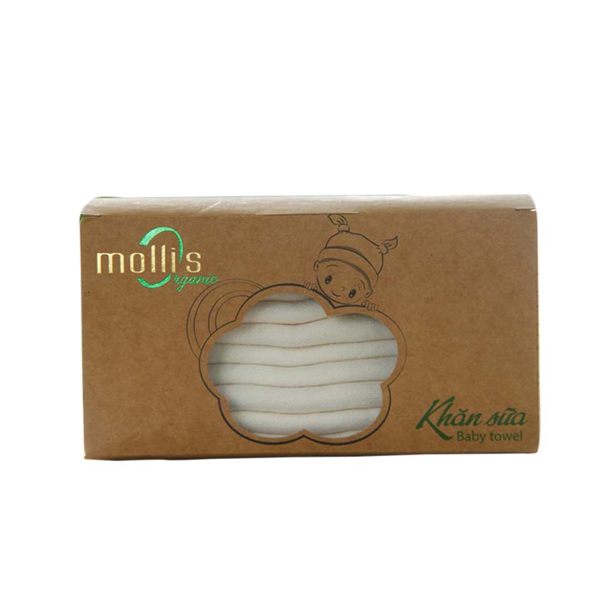 Mollis 10 khăn sữa chất liệu cotton organic kt 30x30 cm