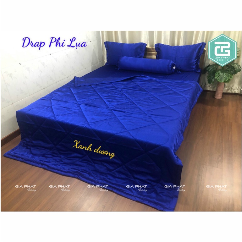 Bộ ga gối phi lụa mát mịn cao cấp 4 món: 1 ga bọc + 2 áo gối nằm + 1 áo gối ôm (ko mền) 1m6, 1m8.ga giường
