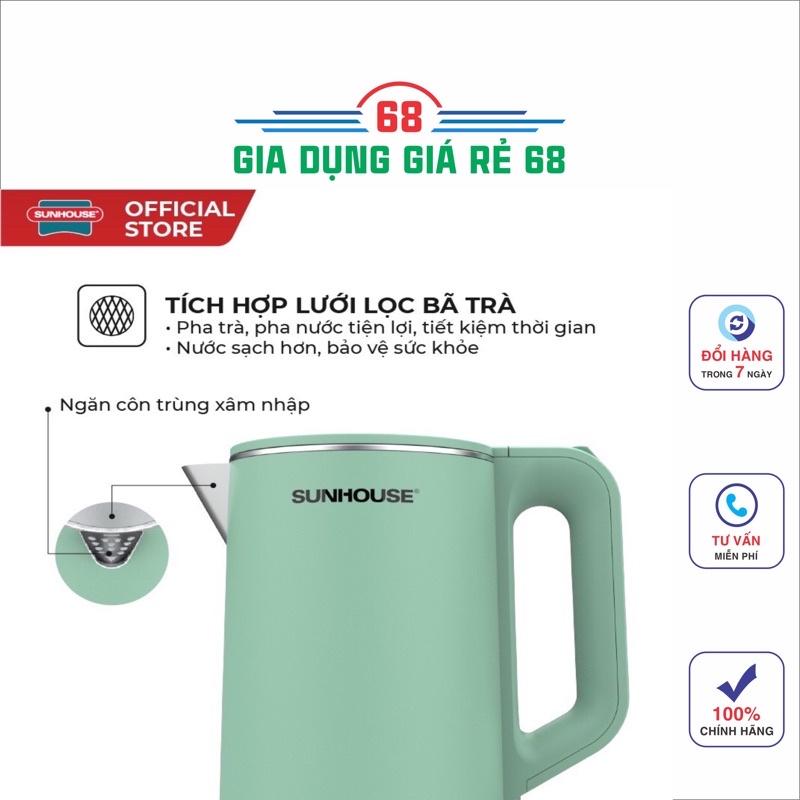 Ấm siêu tốc inox 2 lớp 1.7L SUNHOUSE SHD1350