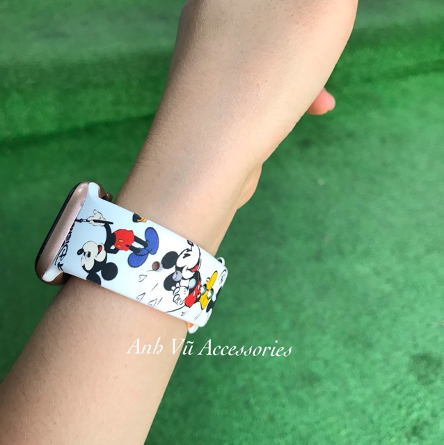 Dây đeo Đồng hồ thông minh mẫu cao su họa tiết Mickey, Hello Kitty