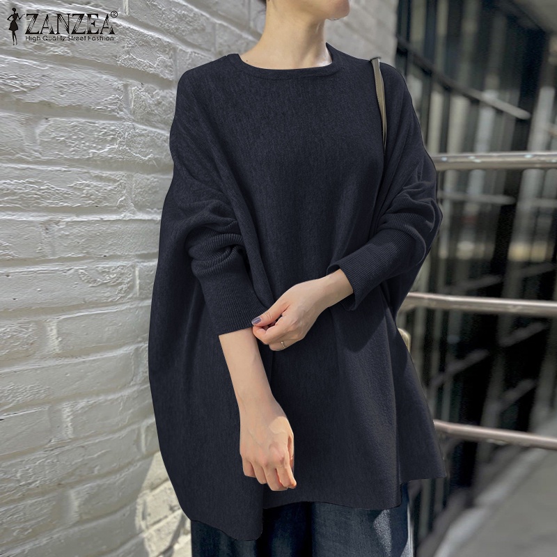 Áo thun nữ Zanzea tay dài màu trơn dáng rộng phong cách Hàn Quốc dễ phối