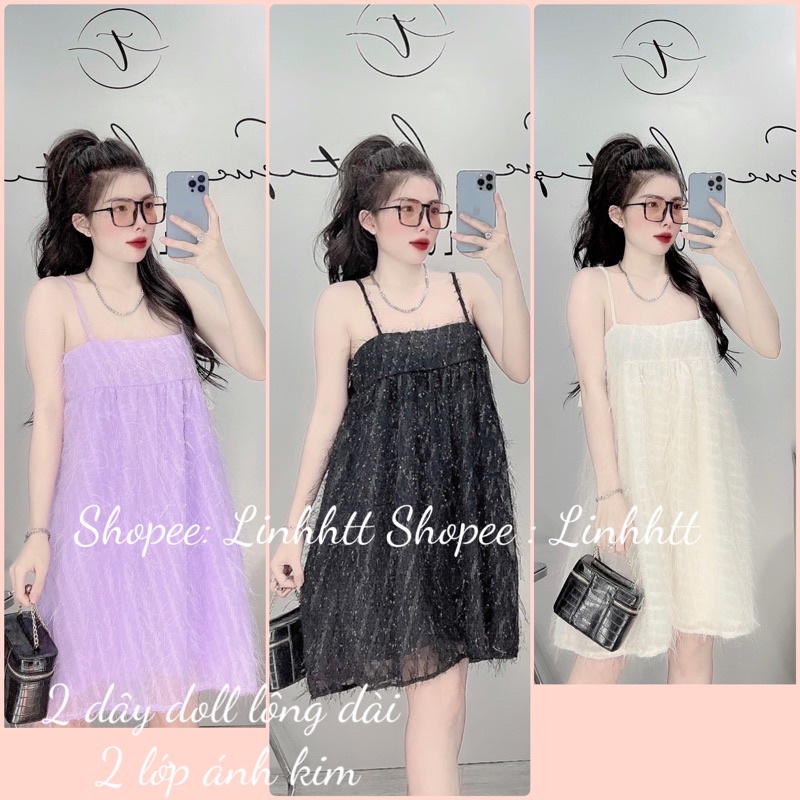 Váy 2 dây babydoll hoa nổi dáng ngắn freeisize Đầm bbd giấu quần
