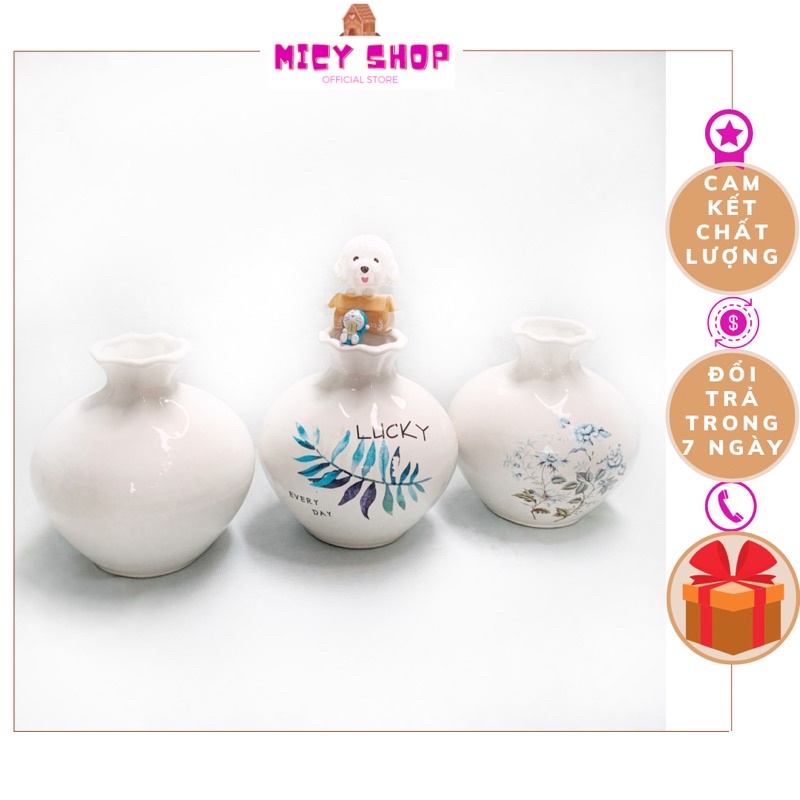 Lọ hoa decor gốm sứ Bát Tràng trang trí đẹp Lọ cắm hoa tươi hoa lụa hoa khô rẻ đẹp Màu trắng hình tròn 18cm
