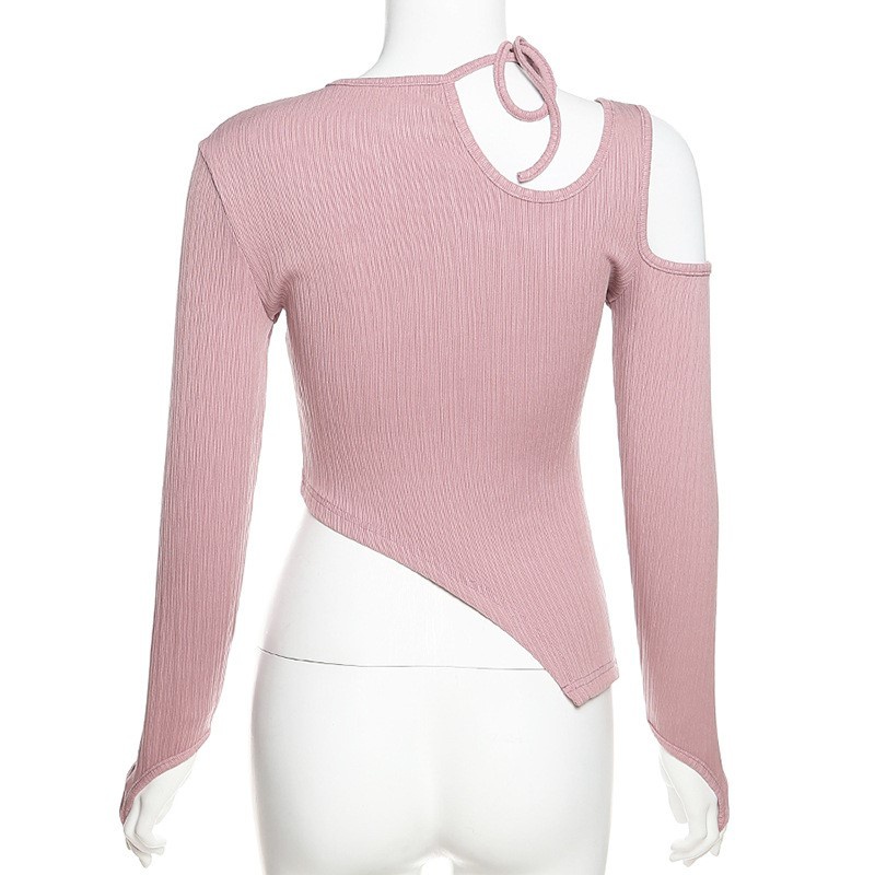 Áo croptop nữ xỏ ngón HAGA áo thun vạt lệch hở vai AHVVL59