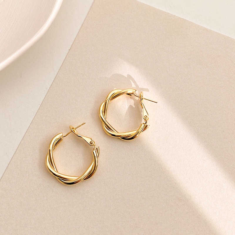 Khuyên Tai Kim Loại Khoen Tròn Dây Xích Đơn Giản Thời Trang Mới Cho Nữ