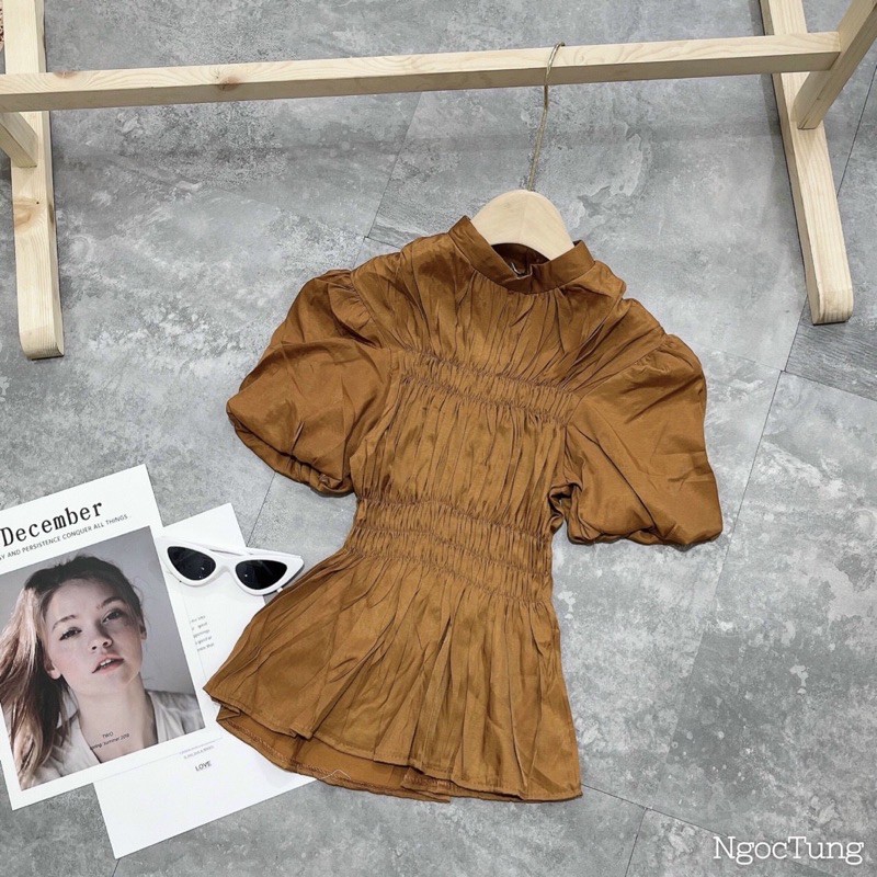 ÁO SƠ MI NỮ PEPLUM ZÚM BO CHUN EO TAY BỒNG KIỂU ĐIỆU SIÊU XINH | BigBuy360 - bigbuy360.vn