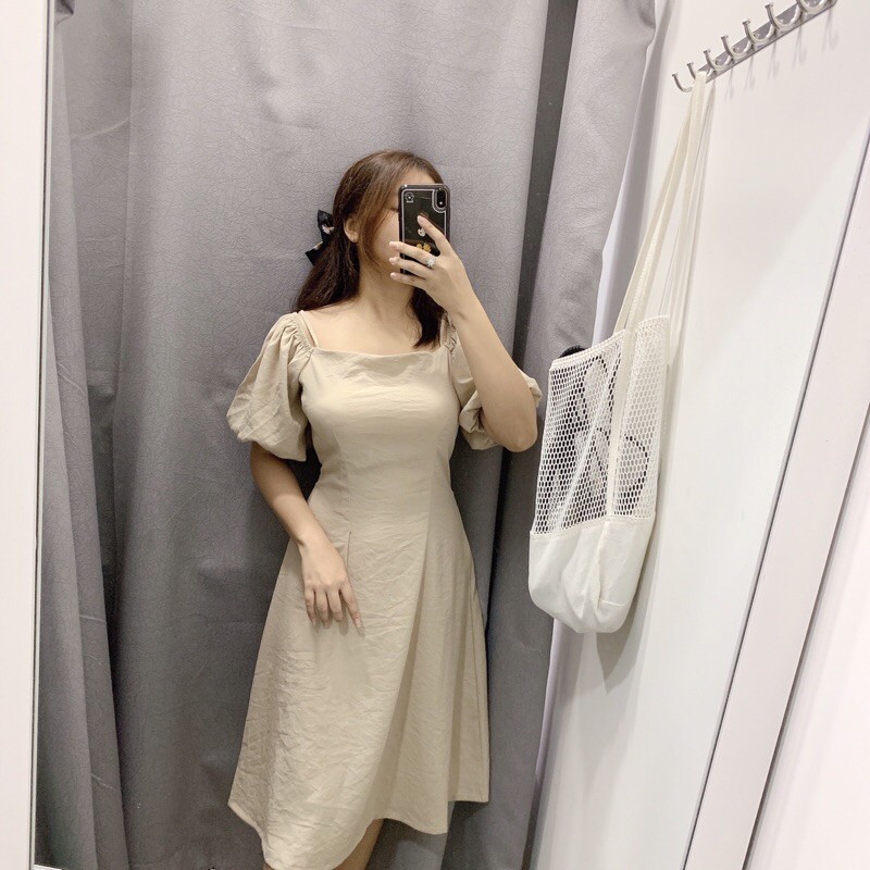 ĐẦM DA RỚT VAI TAY NGẮN PHỒNG - LERA DRESS T176