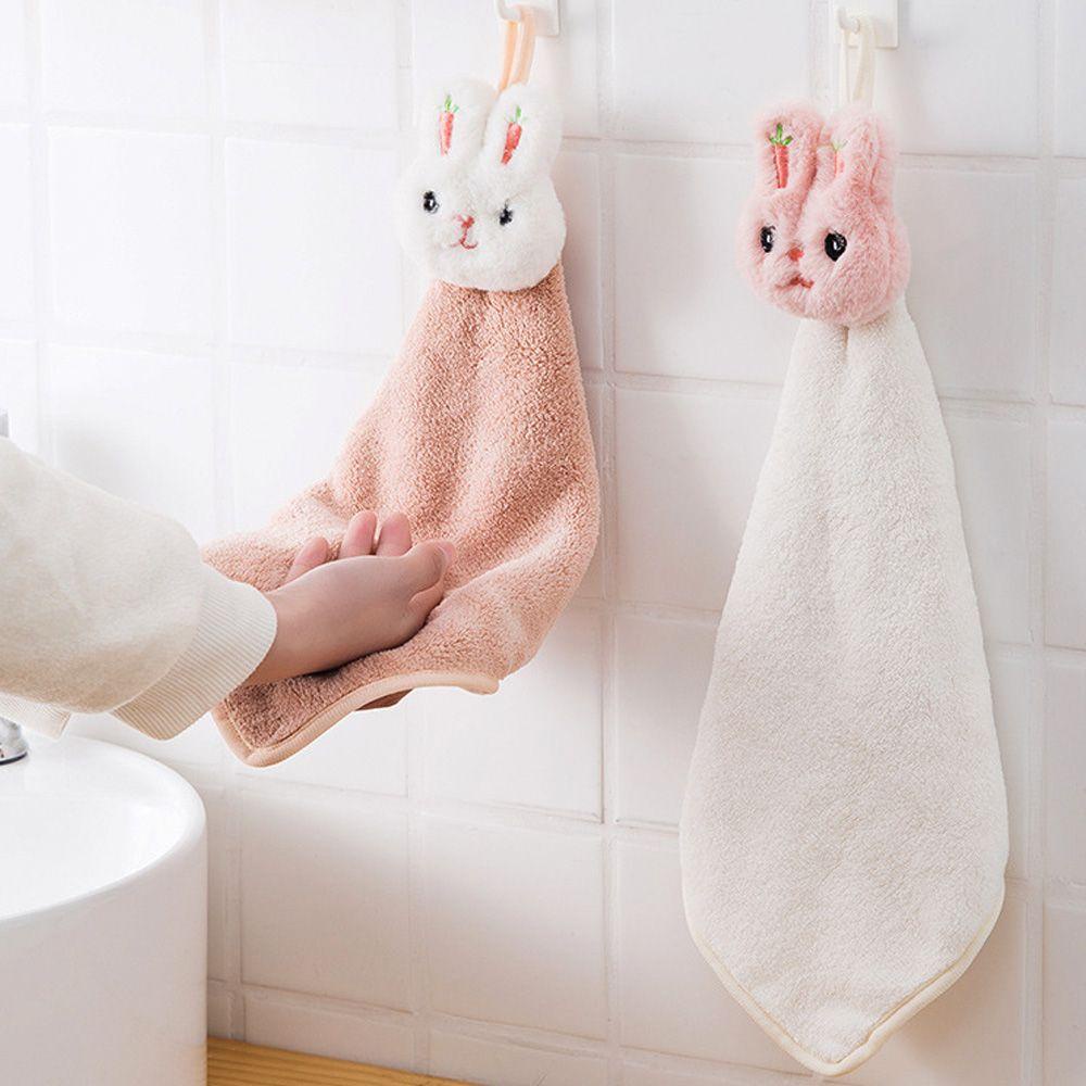 CONOPERY Khăn Lau Tay Vải Nhung San Hô Dày Mềm Mại Thêu Hình Thỏ Cà Rốt Dễ Thương