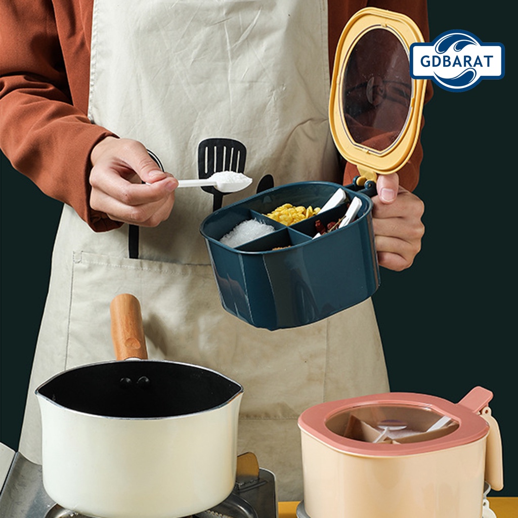 Hộp Đựng Gia Vị 4 Trong 1 Kèm Muỗng Tiện Dụng Cho Nhà Bếp