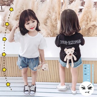 Áo cộc tay gắn gấu bông dễ thương cho bé gái 8-18kg