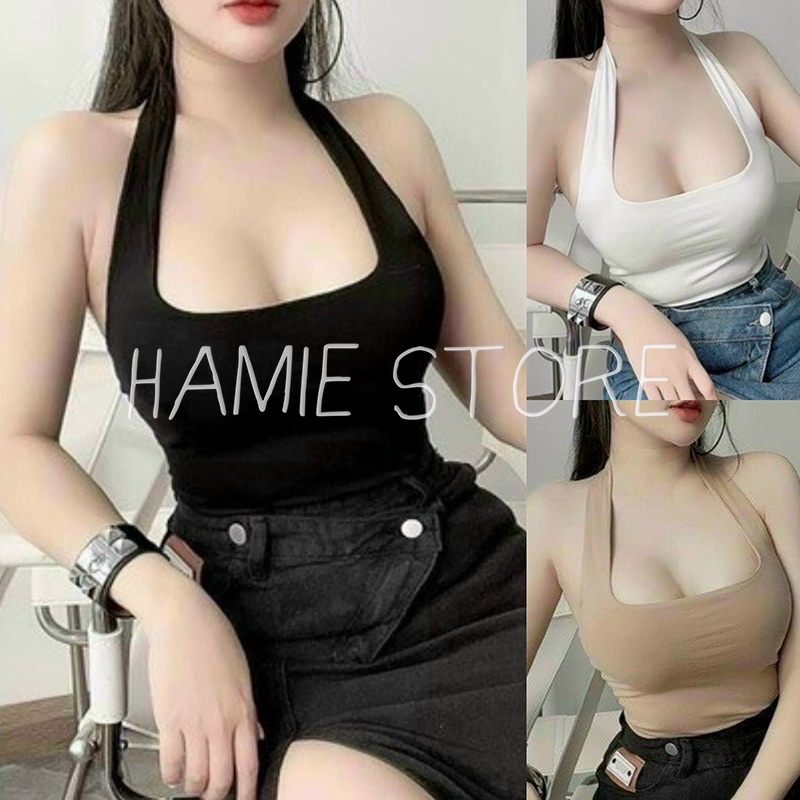 Áo cổ yếm croptop body sexy HO102, áo dáng ngắn khoét vai sexy quyến rũ có sẵn đệm ngực