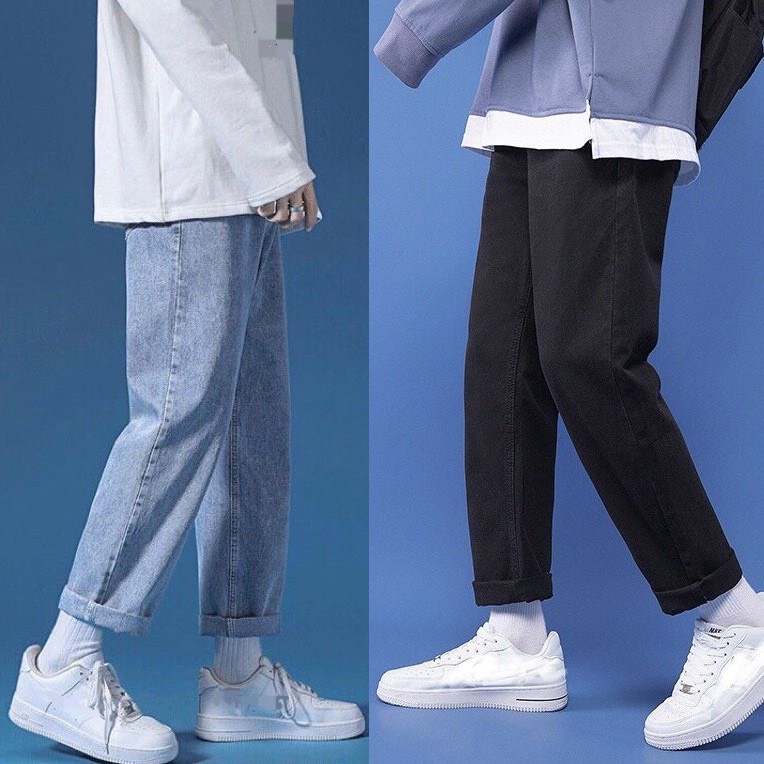 Quần jean baggy xanh unisex nam nữ ống suông ống rộng hottrend phong cách thời trang Hàn Quốc - Finezy