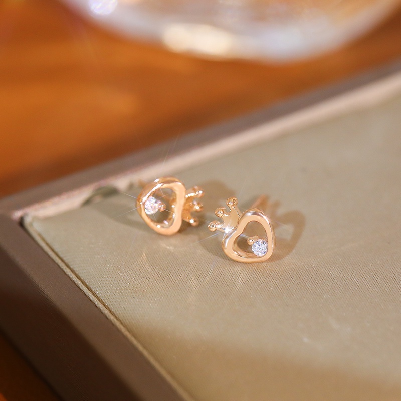 Đôi Bông Tai Mạ Vàng 18K Hình Vương Miện Đính Đá Zircon Thời Trang