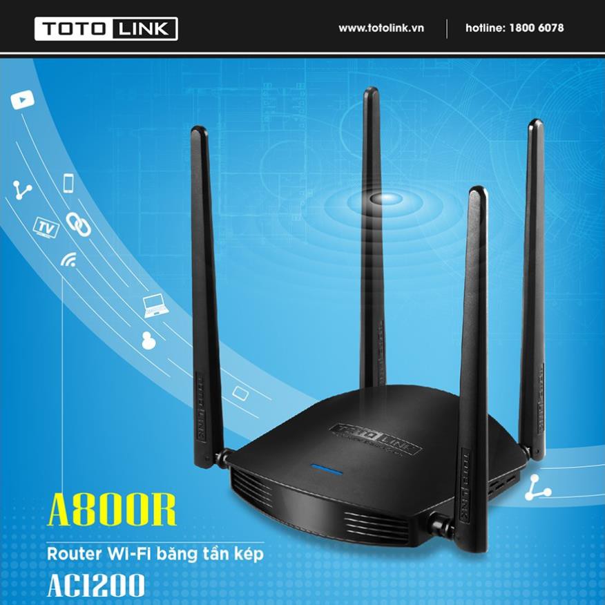 Freeship- Bộ Phát Wi-Fi TOTOLINK A800R băng tần kép AC1200 (5GHz và 2.4GHz)