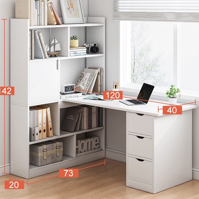 Bàn làm việc văn phòng cao cấp có giá để sách rộng, bàn học tập liền kệ sách chất liệu gỗ MDF