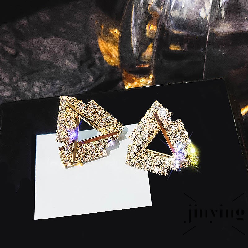 GETNOIVAS Bông tai hình tam giác đính đá sáng bóng sang trọng thời trang dành cho nữ