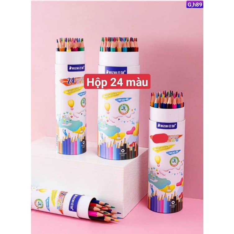 HỘP 24 CÂY BÚT CHÌ GỖ MÀU CHO BÉ RÈN LUYỆN MỸ THUẬT, HÀNG CAO CẤP KHÔNG CHẤT ĐỘC HẠI