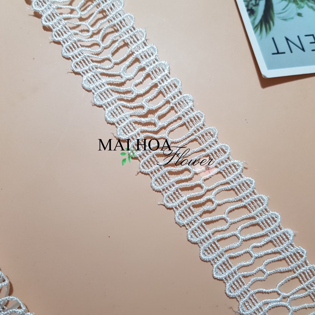 RC16 Cuộn 12 mét dây ren viền váy áo ren chỉ trắng dùng may đồ rộng 5cm Maihoaflower
