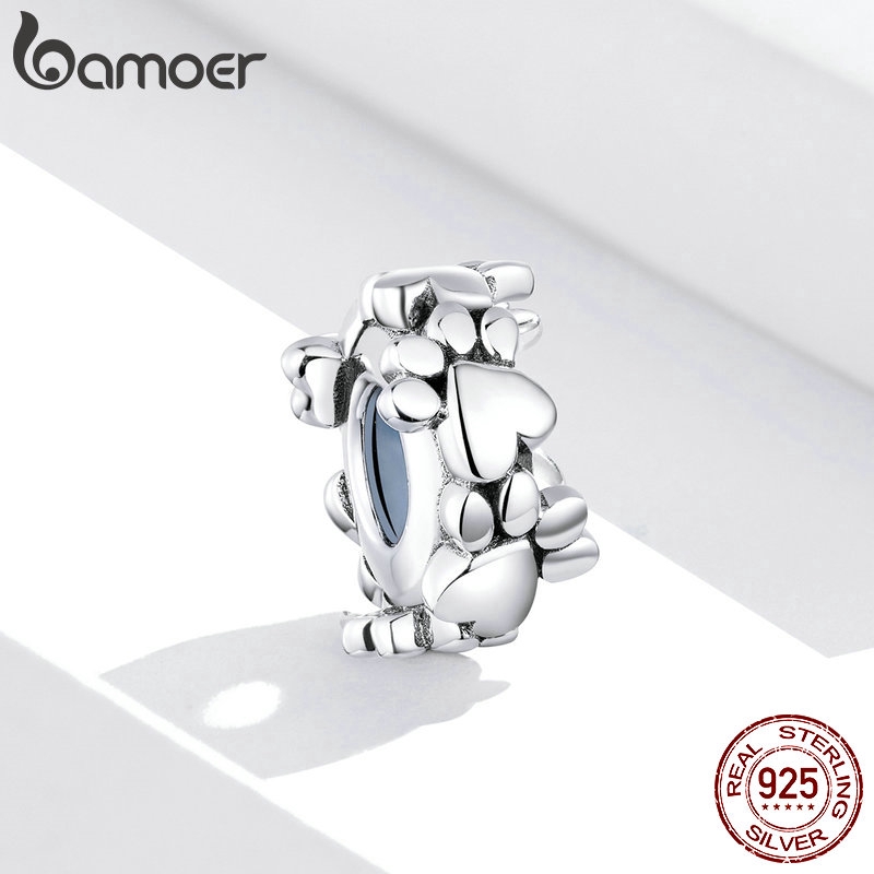 Phụ Kiện Bamoer SCC1504 Bằng Bạc 925 Hình Dấu Chân Chó Có Nút Chặn Silicone Dùng Làm Trang Sức DIY