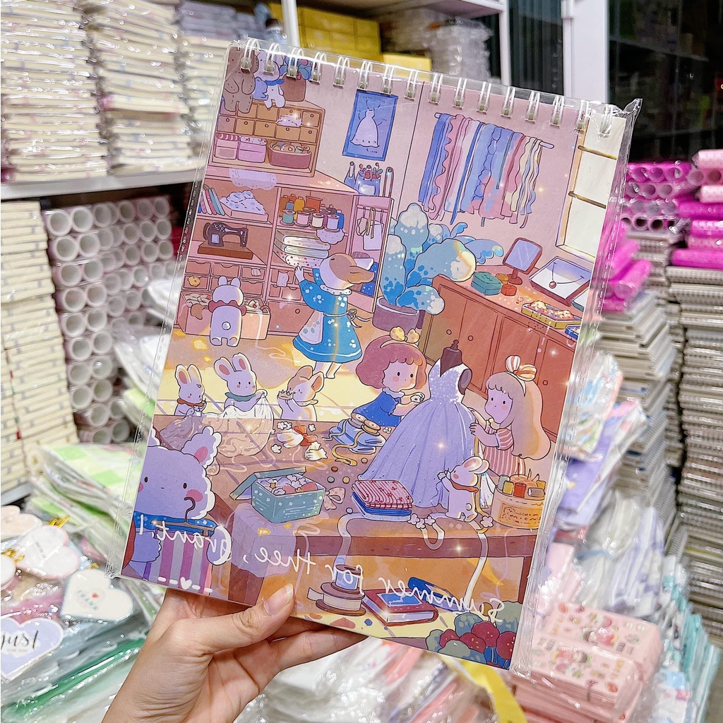 Sổ vẽ, sổ Sketchbook A4 gáy lò xo bìa cứng họa tiết dễ thương