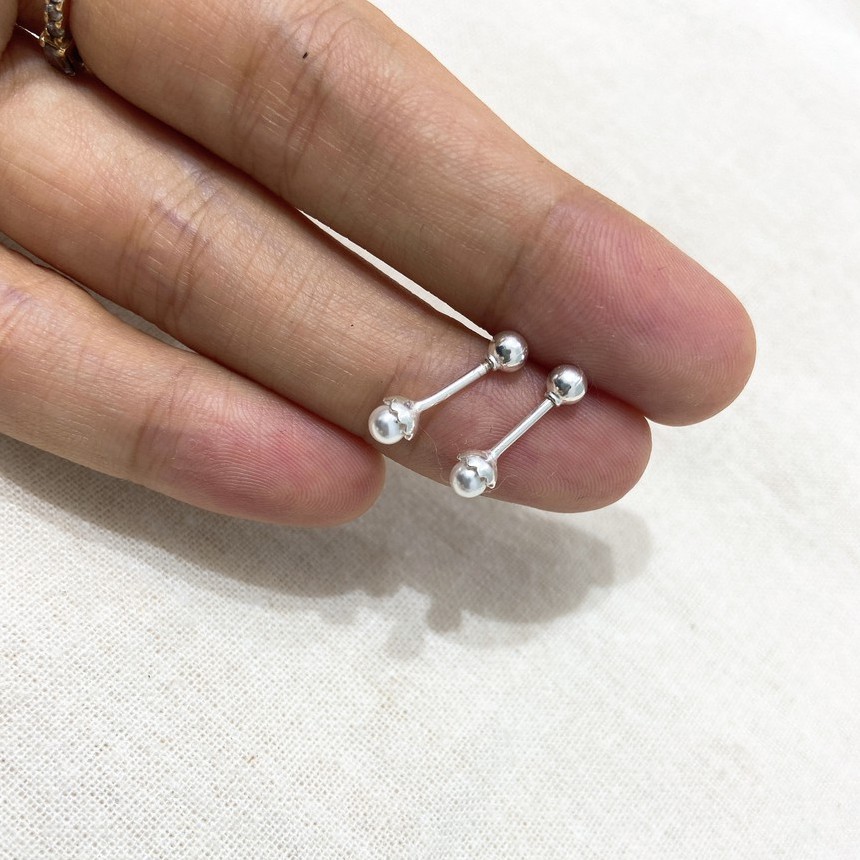 Khuyên tai bạc nữ TLEE trai chốt ren vặn bi bạc nữ tính TleeJewerly B0200