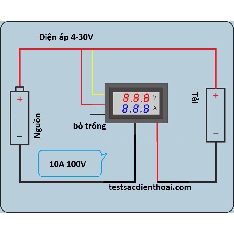 Đồng hồ LED đo dòng và áp DC 10A 100V