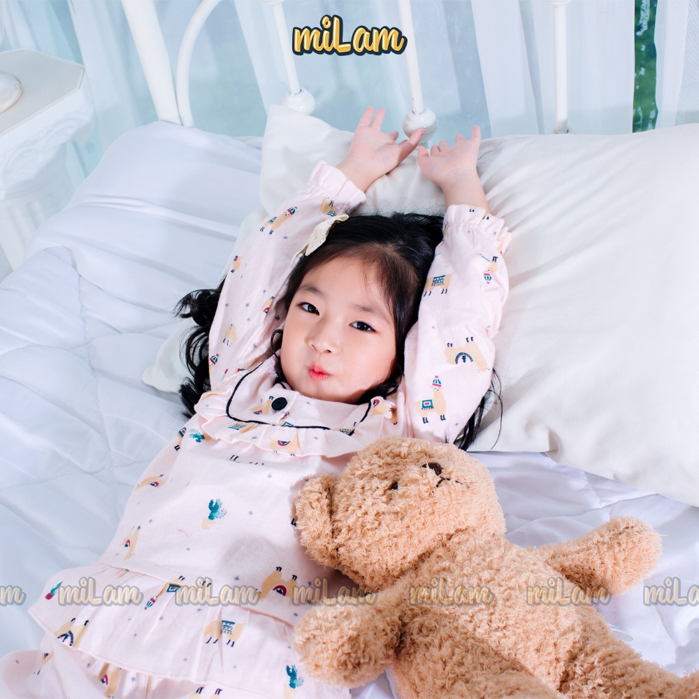 Bộ quần áo Pijama cổ tròn dài tay MILAM họa tiết dễ thương đáng yêu dành cho bé gái