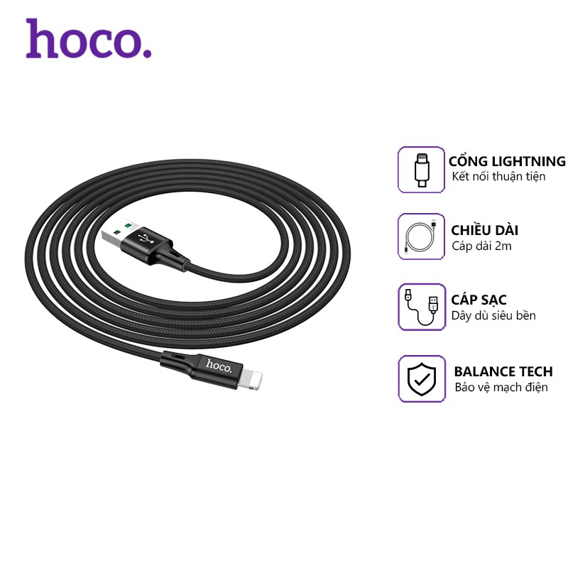 Cáp sạc nhanh Hoco DU10 Max dây dù 3.0A, cổng kết nối Lightning, dài 2m