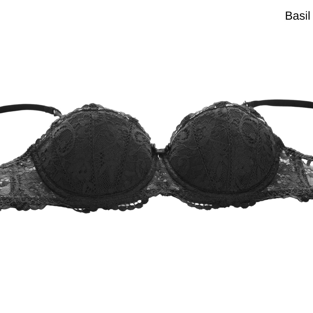 Bộ đồ lót QB12 nữ cup ngang có gọng mút vừa phối ren nâng ngực tự nhiên Basil