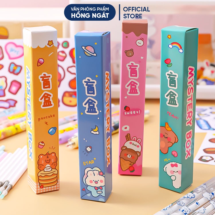 Bút gel đen cute dễ thương, bút bi nước đựng trong hộp tặng kèm sticker hình dán, đồ dùng học tập làm quà tặng B02