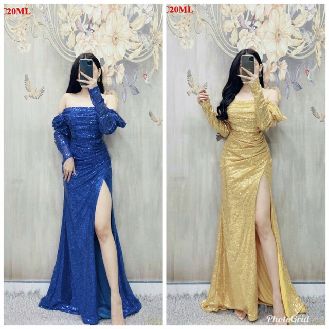 Đầm Maxi trễ vai kim sa TRIPBLE T DRESS - Size M/L