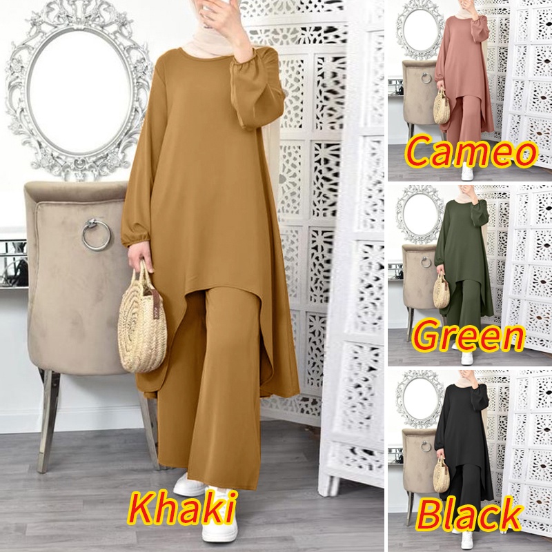 Set ZANZEA gồm áo tay phồng + quần ống rộng thời trang cho nữ