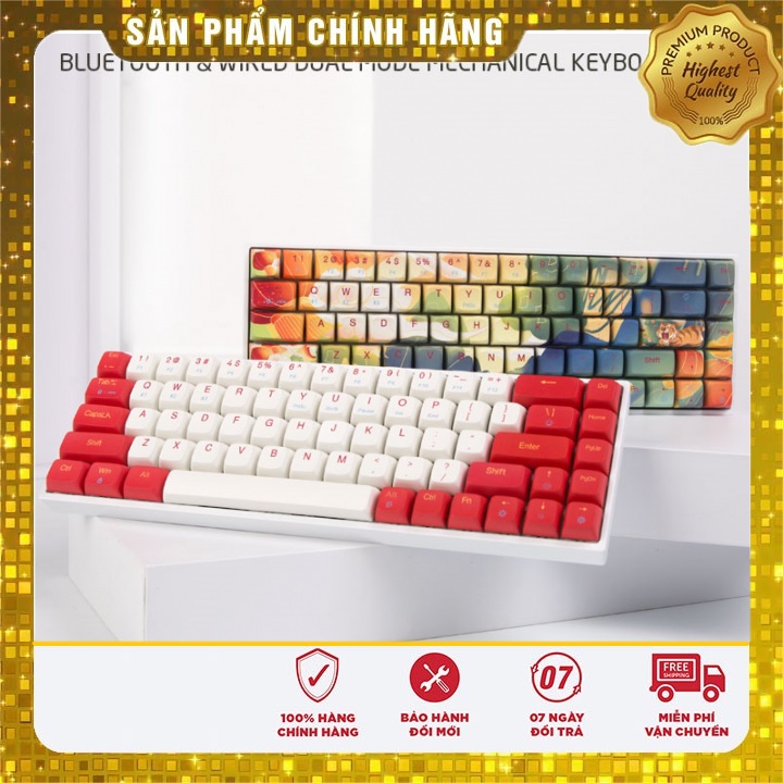 Bàn phím không dây Newmen GM680 White Red Jungle RGB 2 mode Bluetooth / có dây, Bàn phím cơ không dâ