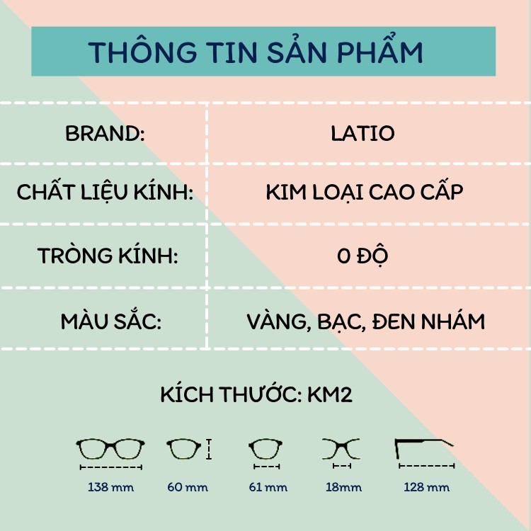 Mắt kính nữ LATIO gọng kim loại cao cấp với thiết kế đơn giản kết hợp với 3 tone màu siêu đẹp - KM2