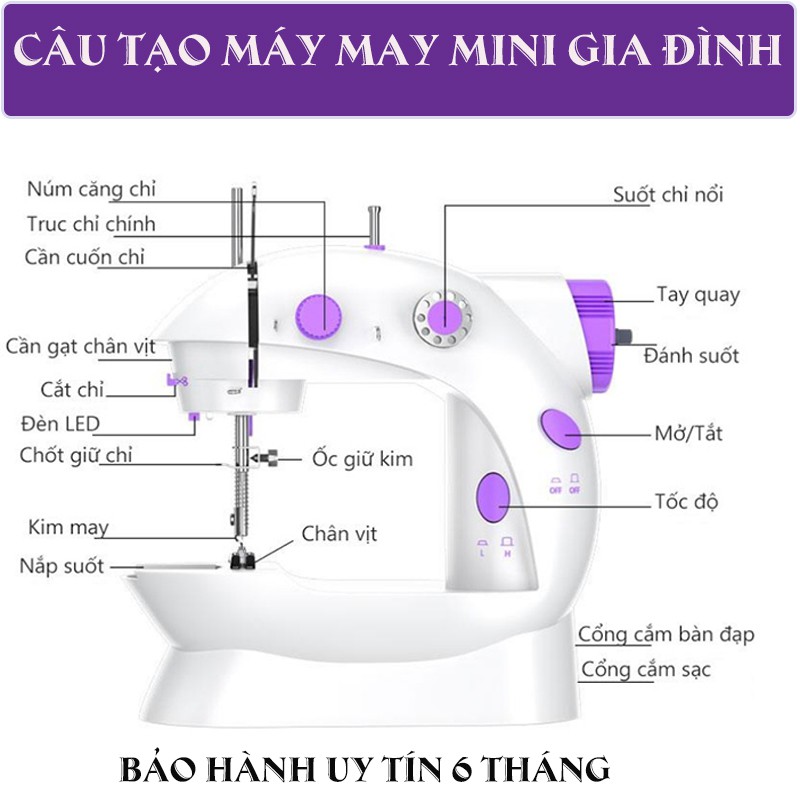 (Lỗi 1 Đổi 1) Máy May Mini Gia Đình CMD Có Đèn, Dễ Sử Dụng, Phù Hợp Nhiều Loại Vải, Tặng 2 Suốt Chỉ, Bảo Hành 6 Tháng