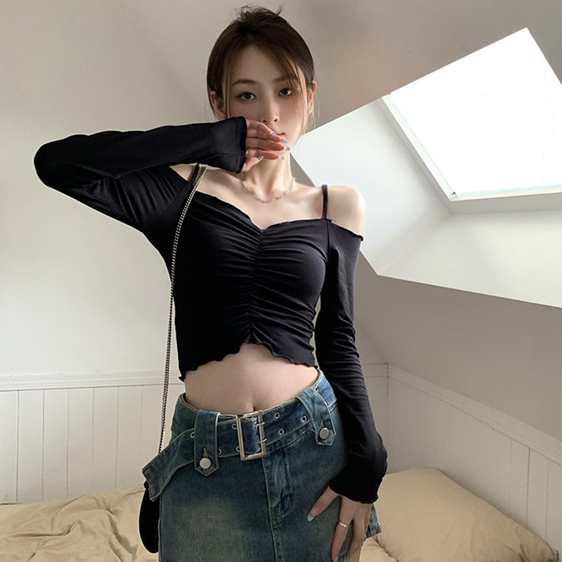 Áo Thun Tay Dài Màu Sắc Trơn Dáng Ôm Phong Cách Hàn Quốc Quyến Rũ Dành Cho Nữ