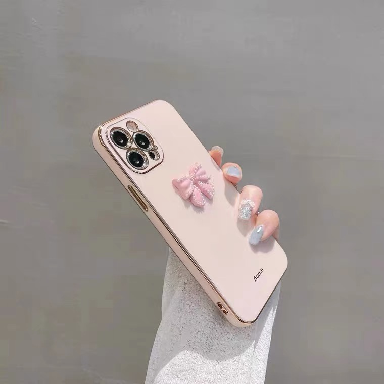 Ốp Điện Thoại tpu Mềm Mạ Điện Đính Nơ Cho iphone 14Proax 12 pro max 11 pro max xs max xr x 7 8 plus 7 plus 6 6s plus