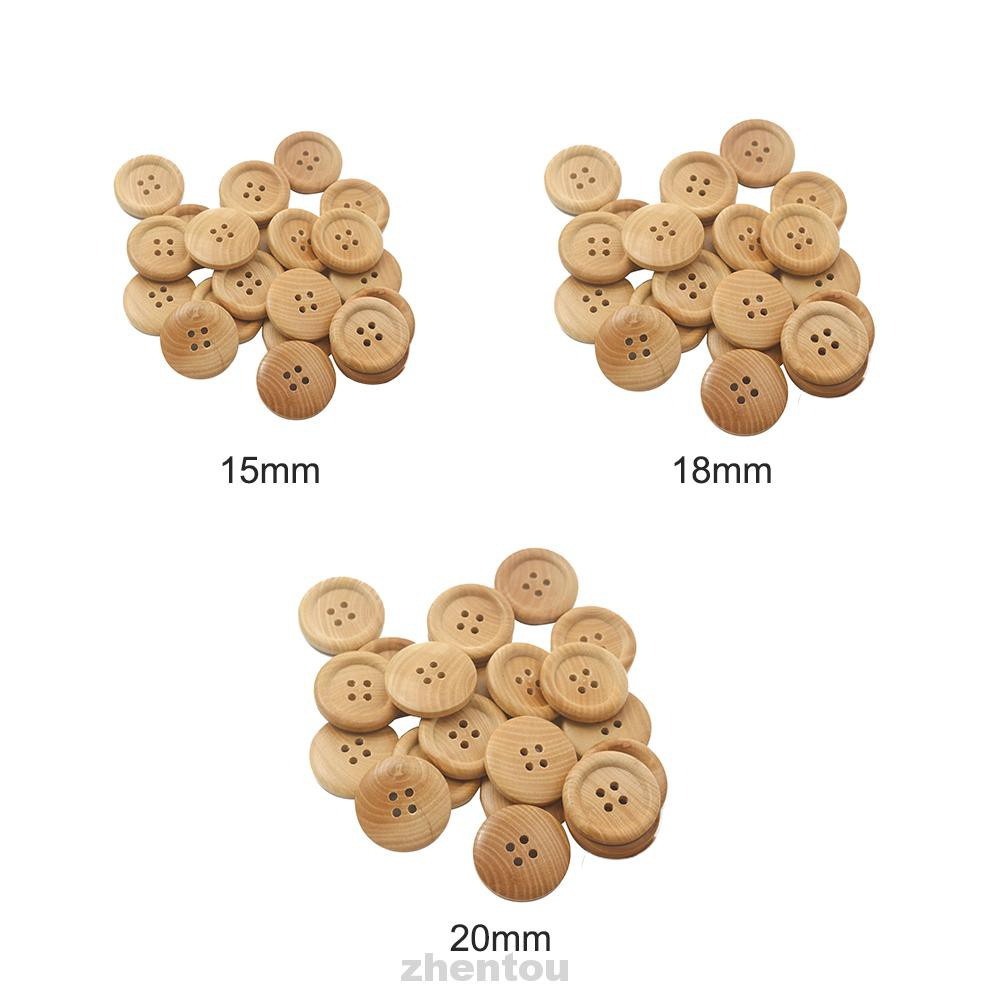 30pcs Solid Round Natural DIY Craft Mixed Sewing For Clothing With 4 Holes Hat Decor Wooden Button