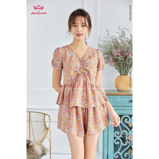 Bộ Lụa Lolita Hoa Nhí Tím Cam