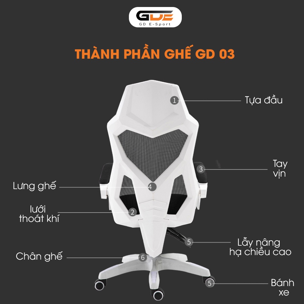 [Mã BMBAU300 giảm 10% đơn 499K] Ghế Chơi Game, Thiết Kế Công Thái Học GD E-sport Model GD-03 Hàng Nhập Khẩu