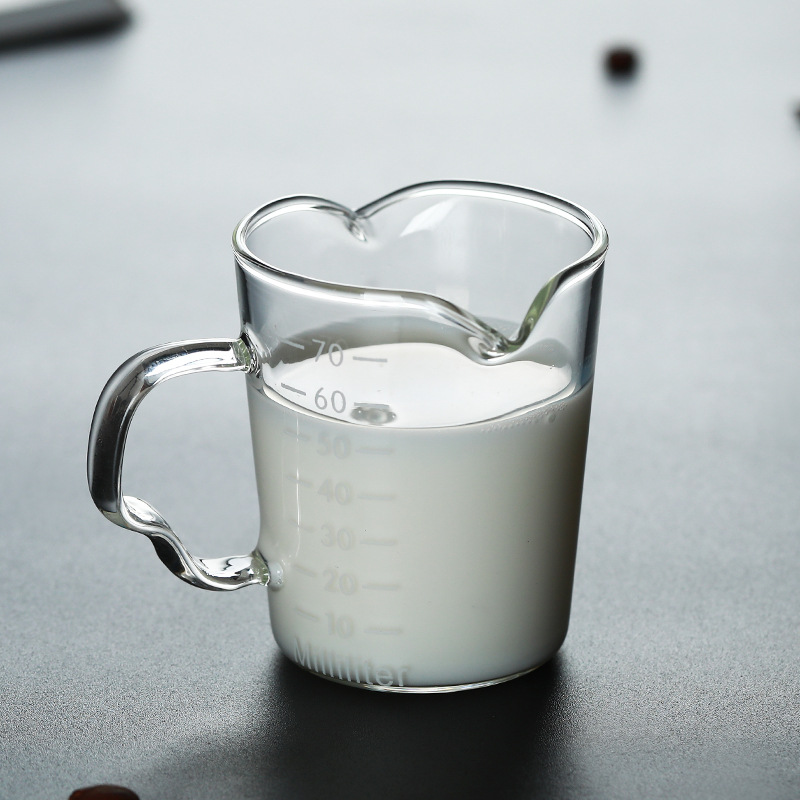 Cốc đo lường hai vòi rót bằng thủy tinh borosilicate chịu nhiệt kích thước nhỏ dùng để pha cà phê espresso/sữa tiện dụng