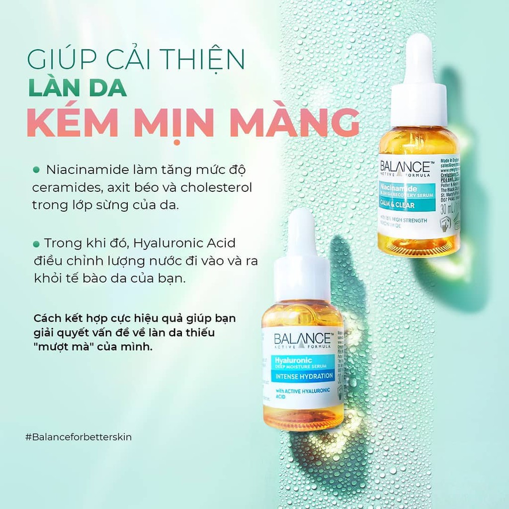 Combo serum phục hồi, làm dịu và cấp ẩm da Balance Niacinamide và Hyaluronic 30ml/chai