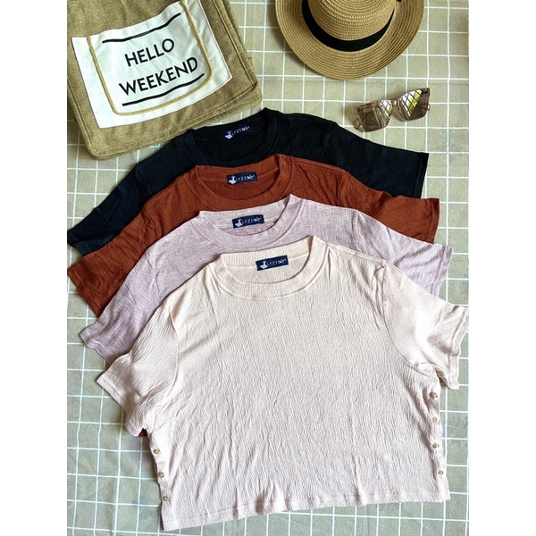 Áo kiểu croptop cổ tròn thun xước mềm mịn form rộng
