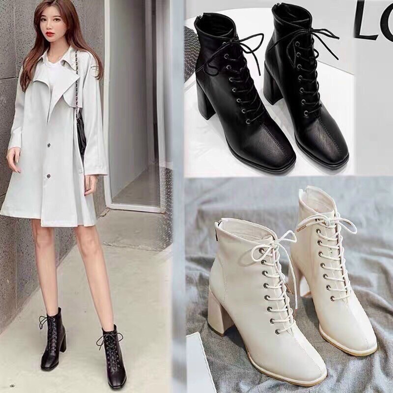 Bốt dây da lỳ gót vuông đế 7p siêu mềm siêu êm | BigBuy360 - bigbuy360.vn