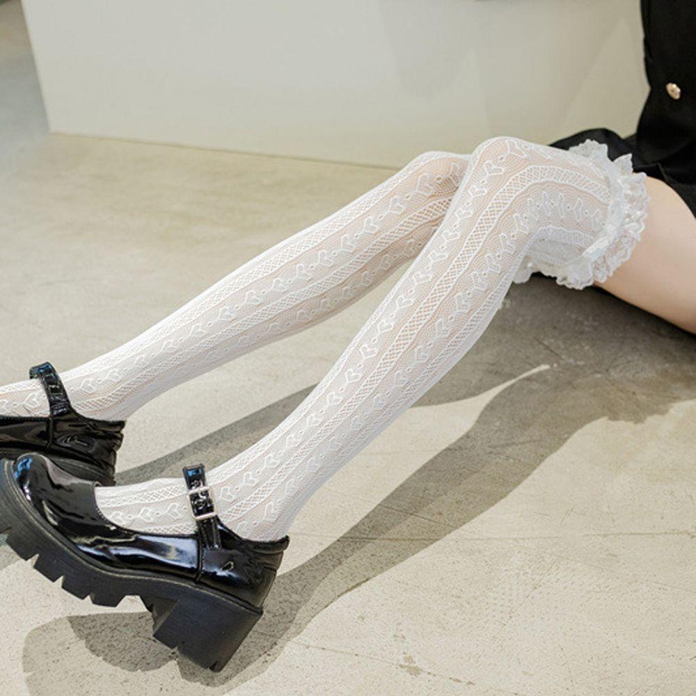 Vớ Dài Qua Gối Thoáng Khí Thêu Họa Tiết Ren Phong Cách Lolita Dễ Thương Cho Nữ